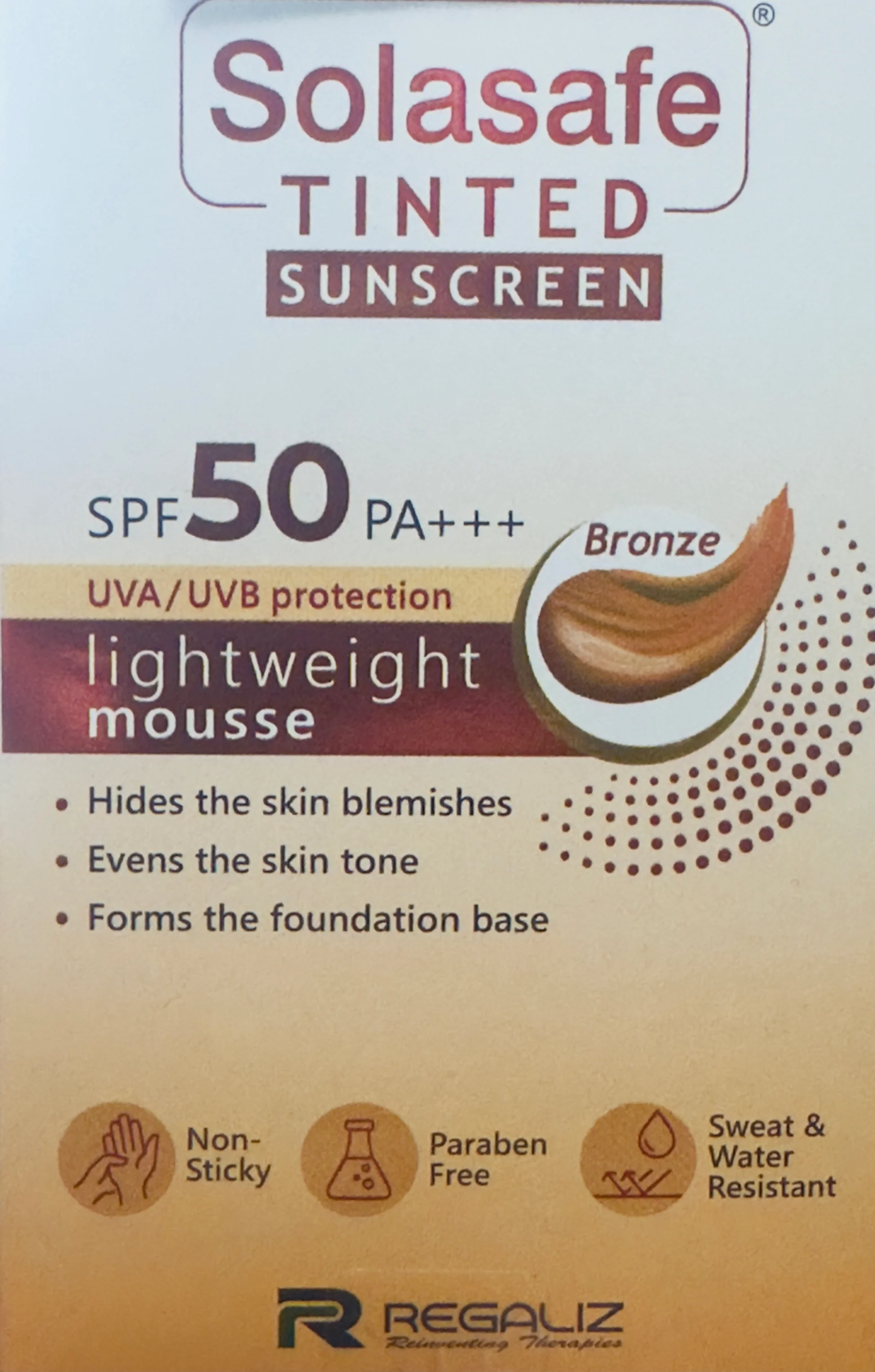 Solasafe Tinted Sunscreen SPF 50 PA+++ Bronze, 50gm