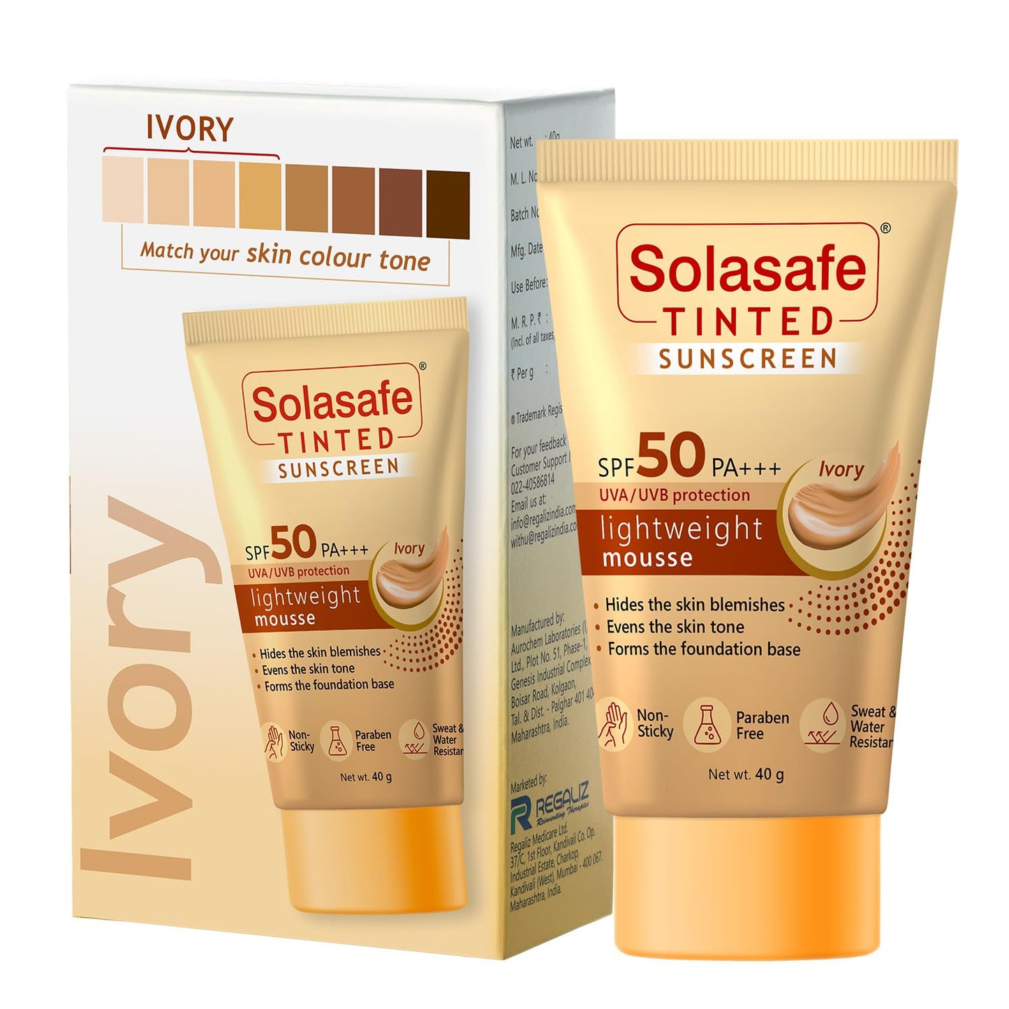 Solasafe Tinted Sunscreen SPF 50 PA+++ Ivory, 40gm