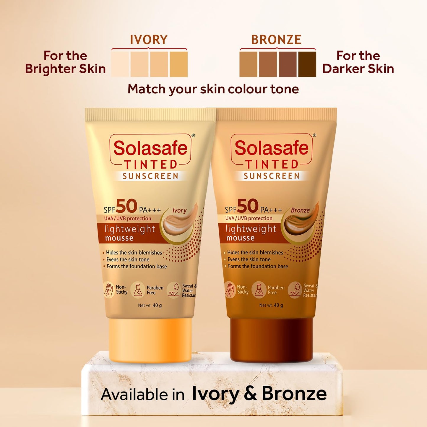 Solasafe Tinted Sunscreen SPF 50 PA+++ Ivory, 40gm