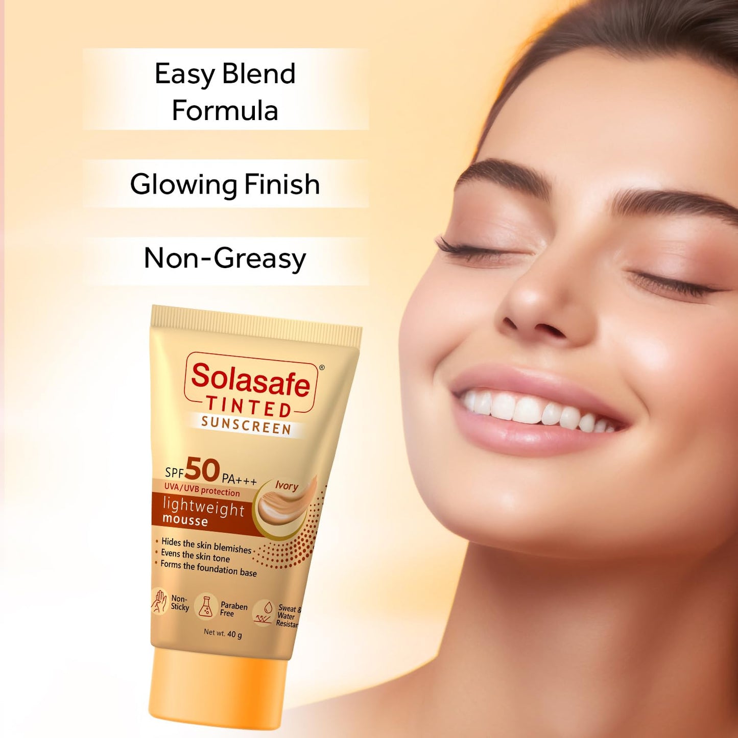 Solasafe Tinted Sunscreen SPF 50 PA+++ Ivory, 40gm