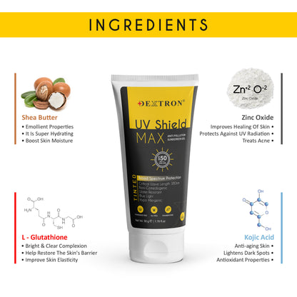 Dextron UV Shield Max Anti-Pollution Sunscreen Gel SPF 50 PA+++, 50gm