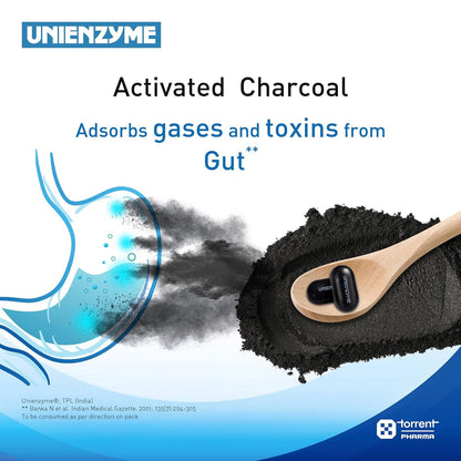 Unienzyme Activated Charcoal Tablet for Bloating, Gas & Indigestion, 15s