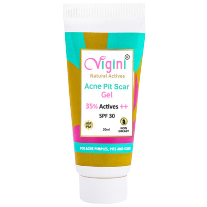 Vigini 35% 活性抗痘坑疤痕止面部凝胶油性皮肤 SPF 30，20 毫升