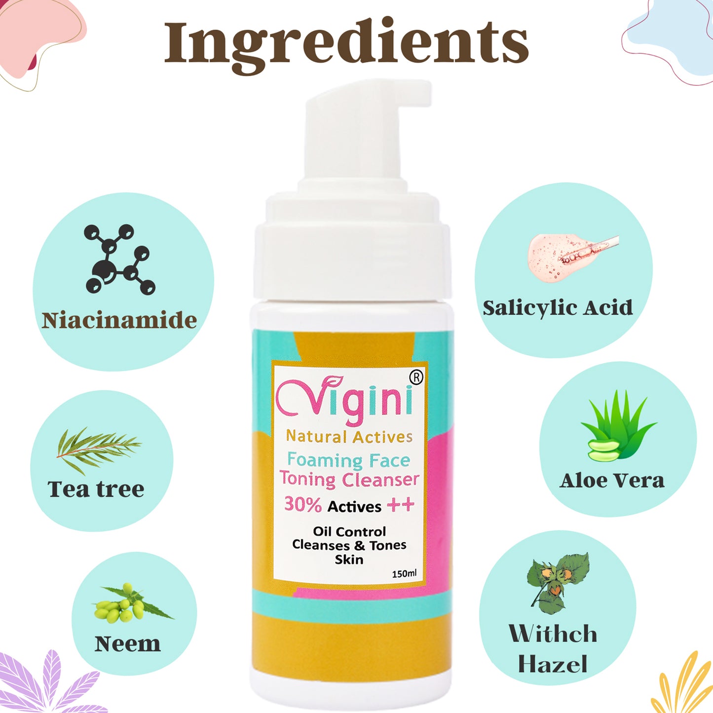 Vigini 30% 活性抗痤疮控油泡沫爽肤水洗面奶，150ml