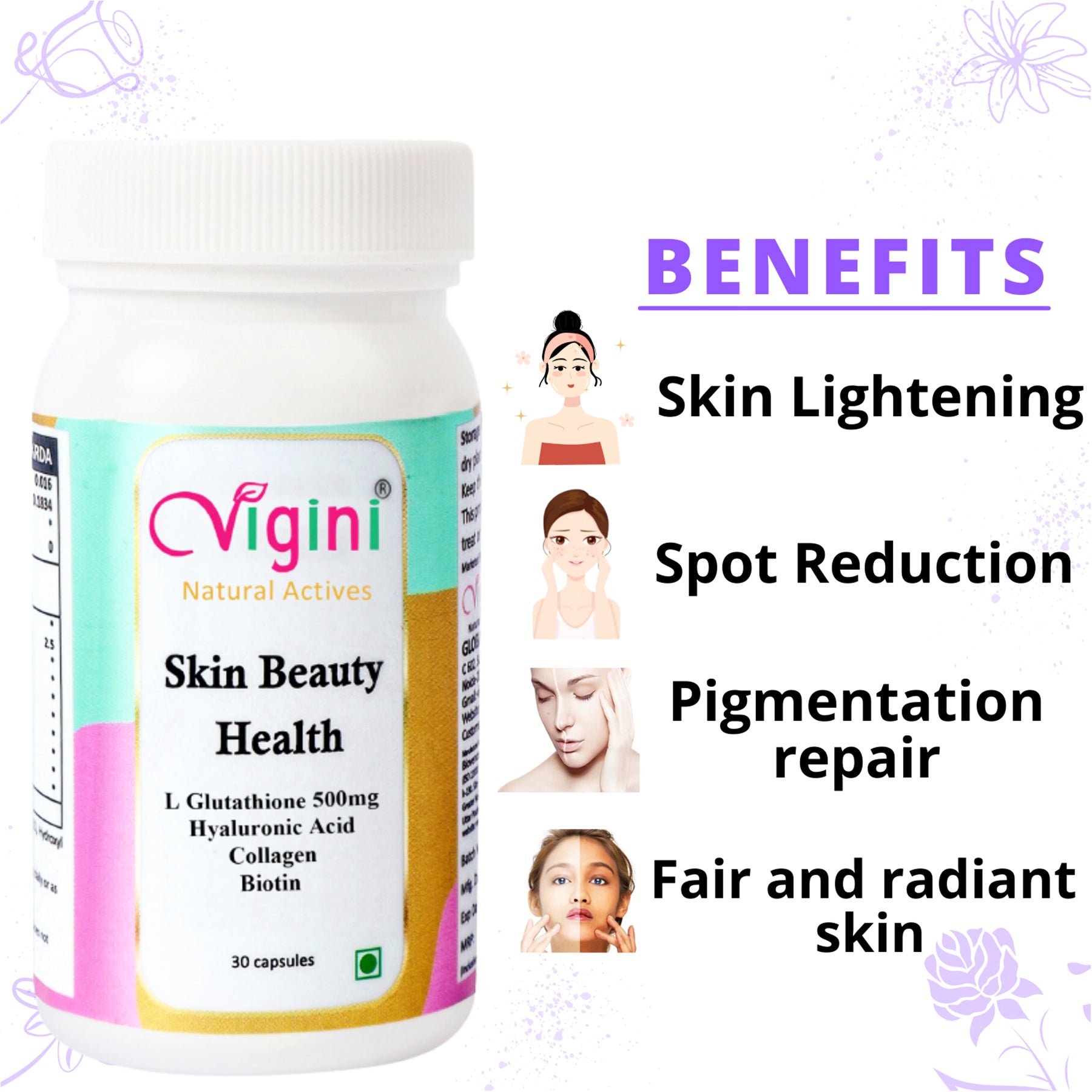 Buy Vigini Glutathione 500mg Skin Whitening Fairness Glowing