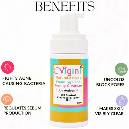 Vigini 30% Actives Anti Acne Oil Control Foaming Toner Face Wash, 150ml