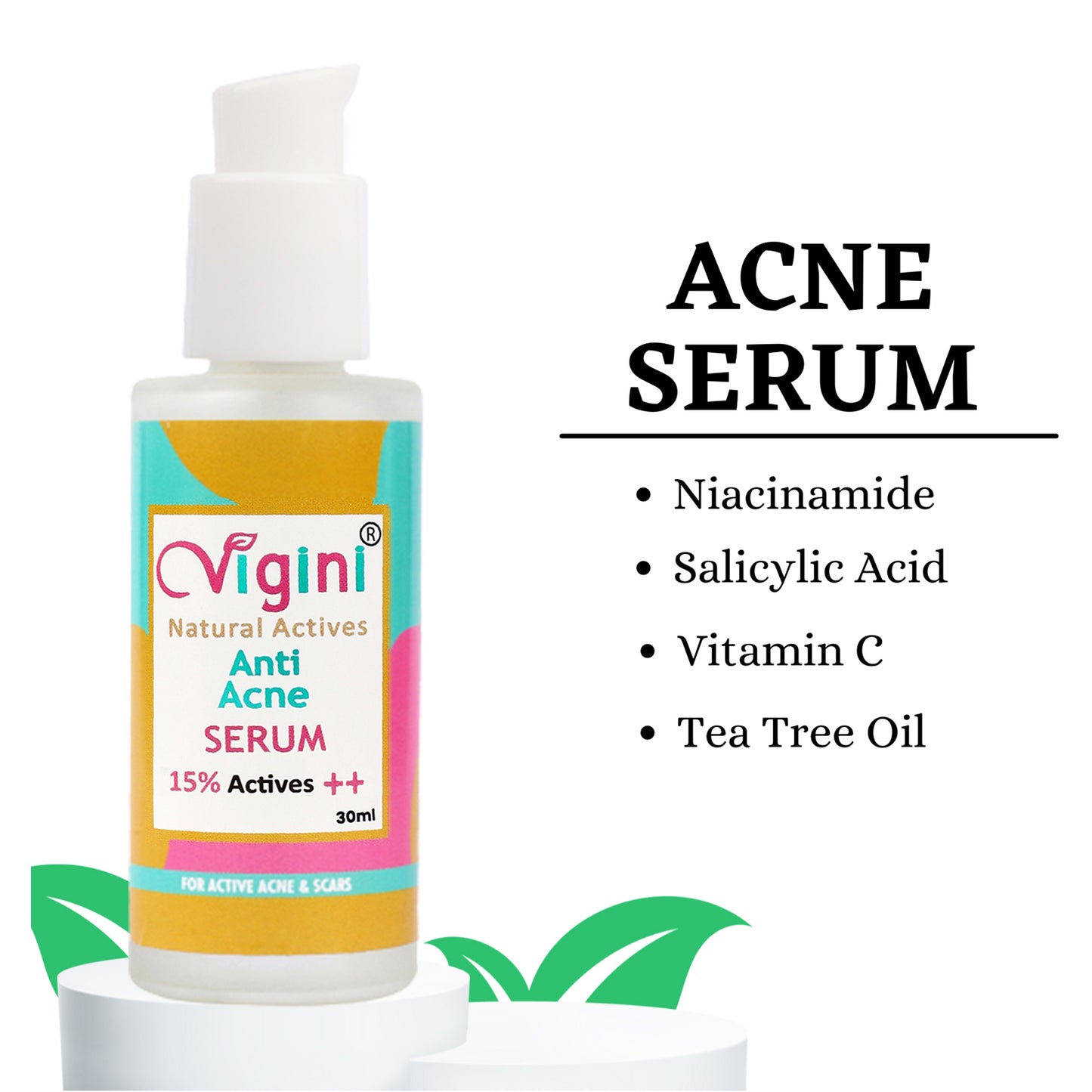 Vigini 15% Actives Anti Acne Oily Skin Pimple Removal Face Serum, 30ml