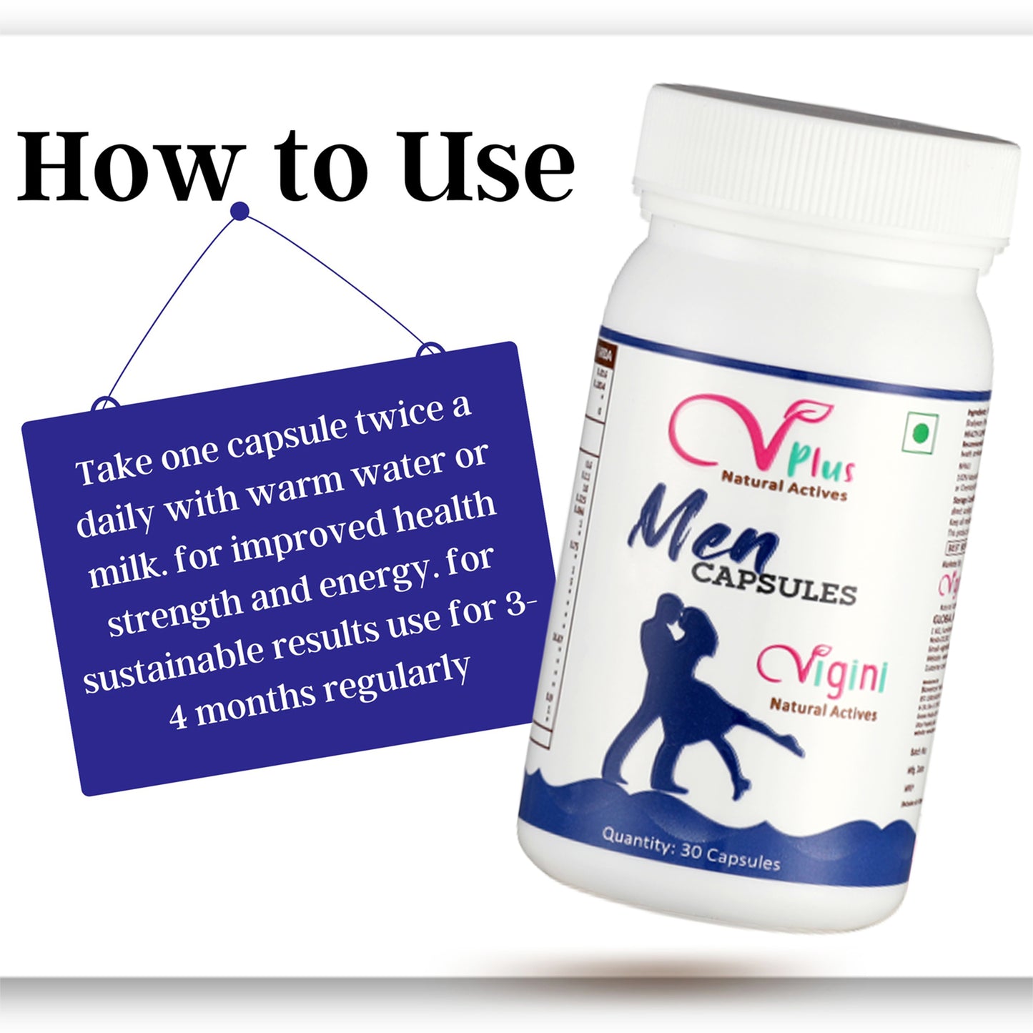 Vigini Sexual Power Testosterone Booster Capsules Men, 30 Capsules