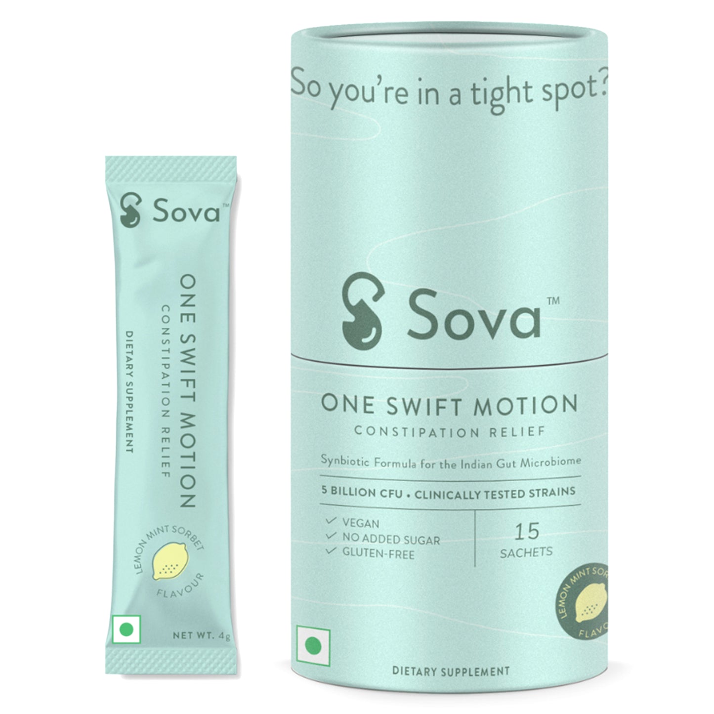 Sova One Swift Motion Constipation Relief Lemon Mint Flavour, 15 Sachets